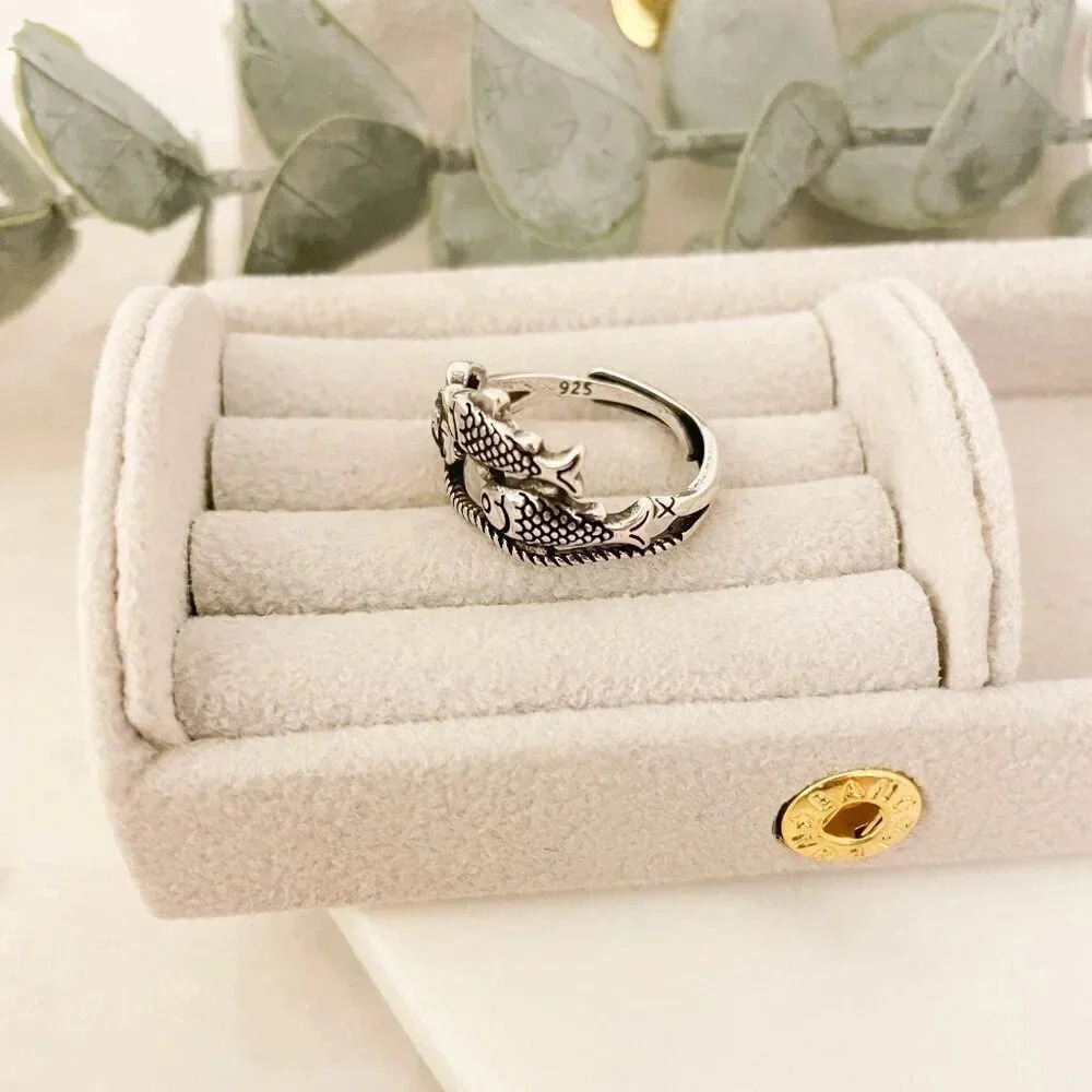 925 Sterling Silver Fish Ring School of Fish Ring Dainty Adjustable Ring - Picture 10 of 10